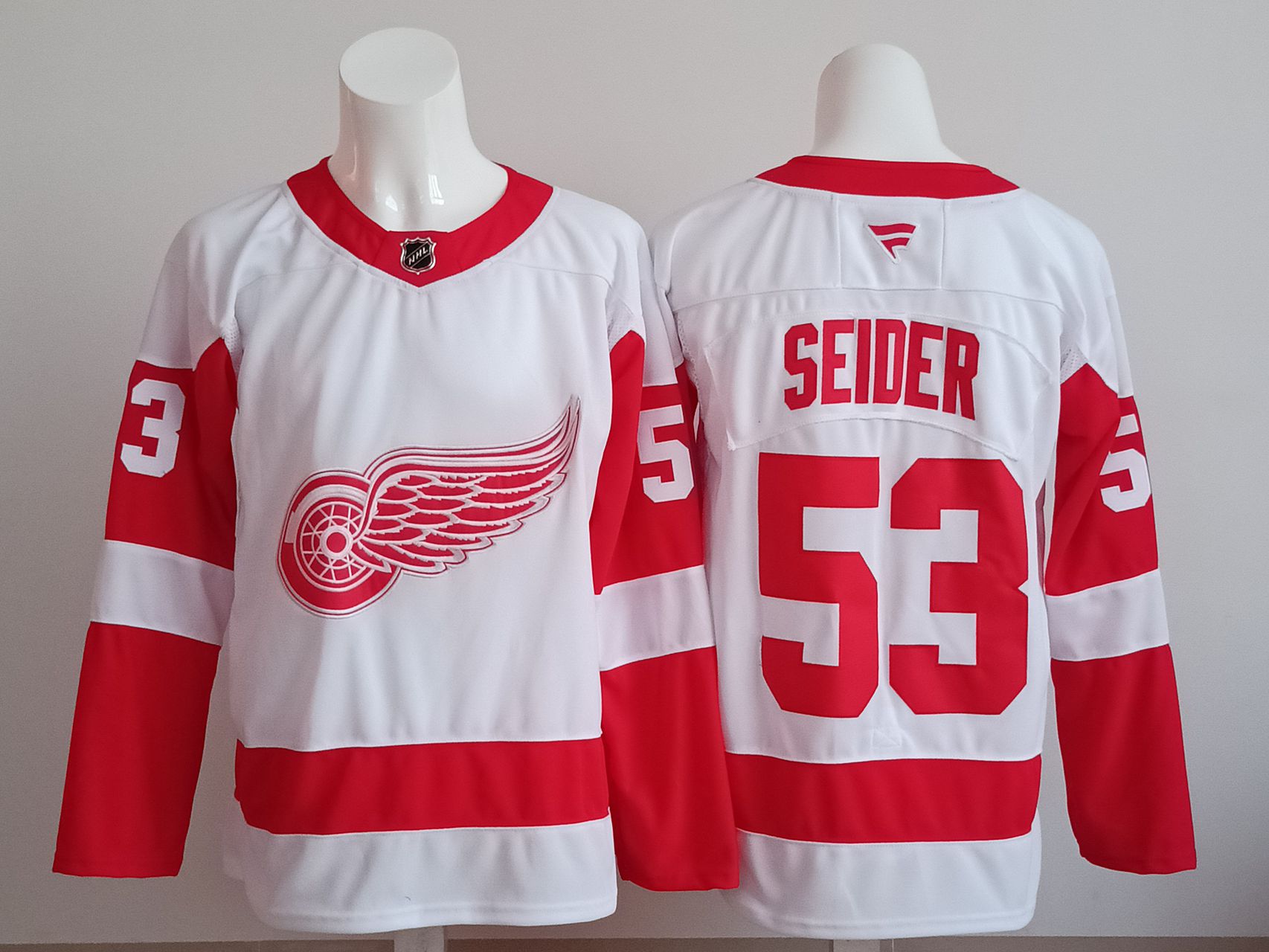 Men 2025 Detroit Red Wings 53 Seider White red NHL Jersey style 01